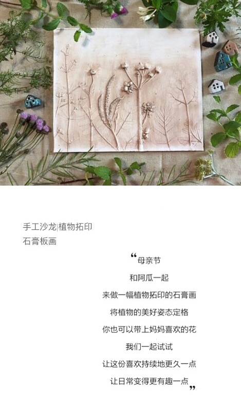 母亲节手工沙龙|植物拓印石膏板画