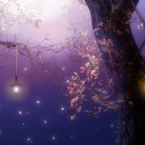 长夜孤灯倚花树