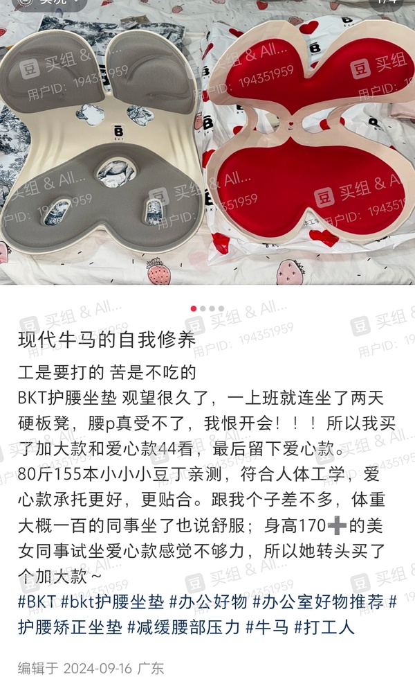 bkt护腰坐垫爱心版110元以下【需88vip】 - 线报酷